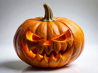 Eerie Jack-o'-Lantern Profile on Isolated White Background, Perfect for Halloween Promotions and Advertising, Capturing the Spooky Essence of Fall Celebrations