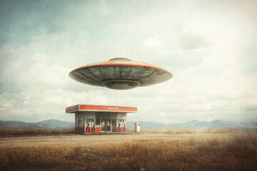 Create a vintage-inspired desert background with a high-quality ufo element for captivating visuals