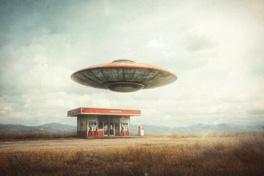 Create a vintage-inspired desert background with a high-quality ufo element for captivating visuals