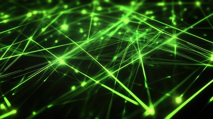 Abstract Green Laser Lights Background - Technology, Network, Connection, Digital, Futuristic, Abstract, Neon