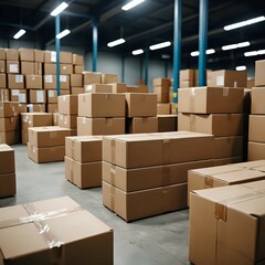 Distribution warehouse background, commercial shipping order boxes for dispatching on stockroom table, post courier delivery package, dropshipping commerce retail store shipment storage concept