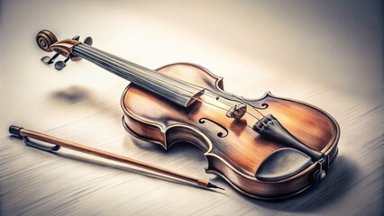 Fototapeta premium Elegant Pencil Sketch of a Violin on a White Background Captured in Low Light Photography for Artistic and Musical Themes