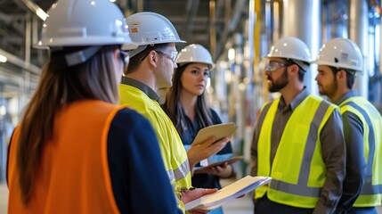 Team collaboration during a safety briefing before starting a project