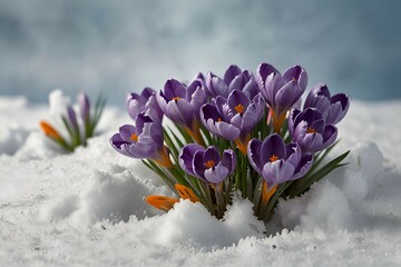 crocus flowers in snow