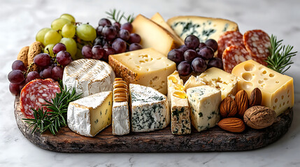 delicious cheese platter featuring variety of cheeses, grapes, nuts, and cured meats, perfect for gatherings and celebrations