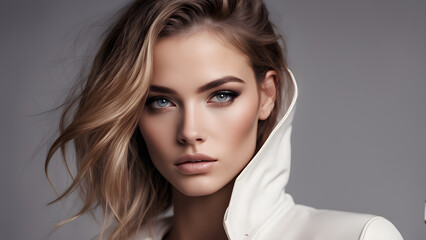 Naklejka premium Gorgeous fashion model, Gorgeous cosmetic model, apparel advertisement, Gorgeous female model, unique fashion advertisement, ai generated