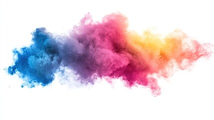 Vivid cloud of color dust in shades of pink, blue, and yellow, suspended in the air on a transparent background