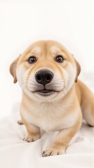 Generative AI, close-up of a Shiba Inu puppy against white background