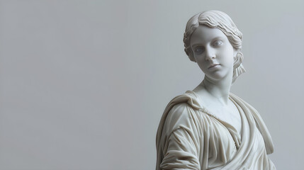 Elegant Marble Statue of a Serene Woman in Contemplative Pose Against Minimalist Background