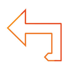 Curved left turn arrow in orange, Orange gradient arrow icon depicting a left turn, commonly used for navigation, back buttons, or indicating a reverse direction.

