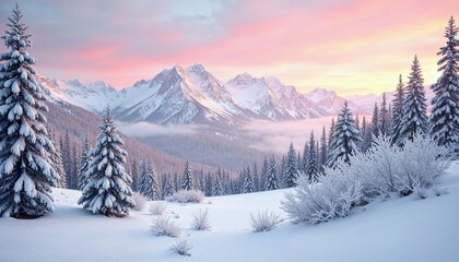 Fototapeta premium landscape of snow-covered mountains during a sunrise