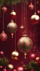 Obraz premium Elegant Christmas ornaments with intricate gold designs on a blurred festive background.