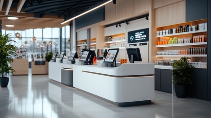 Modern Self-Checkout Counters in Retail Setting