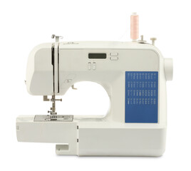 One modern sewing machine isolated on white