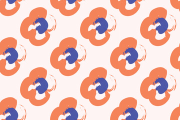 Simple Flowers Pattern Seamless Vintage 70s Style Flower Background Illustration. Colorful Pastel Color Groovy Artwork Bundle, Y2k Nature Backgrounds With Spring Plants.