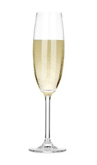 Champagne in glass isolated on white. Sparkling wine