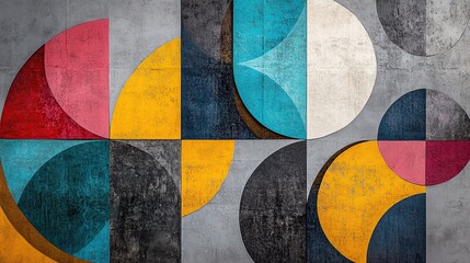 Abstract Geometric Art with Colorful Circles and Semi-Circles © Idaya