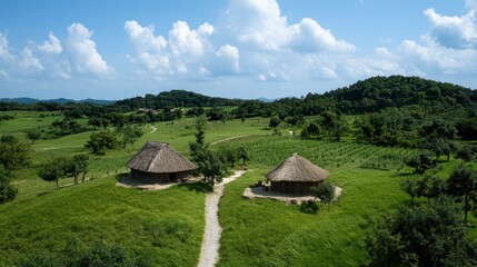 Traditional Houses in a Lush Green Valley