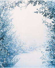 Obraz premium Frosted Winter Branches Border for Seasonal Greeting Card Mockups