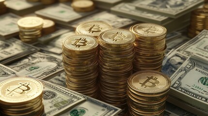 Bitcoin and Dollar Currency Stacks for Financial Concepts