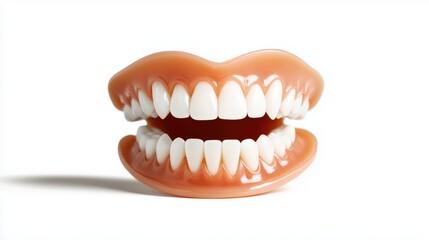 Obraz premium Close-Up of Dental Prosthetic Teeth, Full Set of Dentures Displaying a Smile, Ideal for Dental Care, Health, and Oral Hygiene Concepts