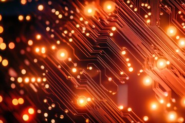 Fototapeta premium Warm Glow of Connecting Circuit Pins on Motherboard