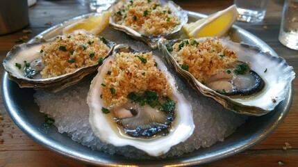 Baked Oysters with Breadcrumbs and Lemon Slices