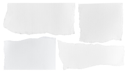 Set of White ripped piece of paper isolated on transparent background PNG file