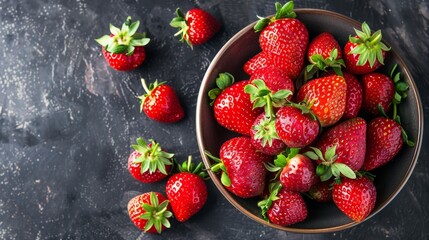 Bowl of Fresh Strawberries on Dark Background