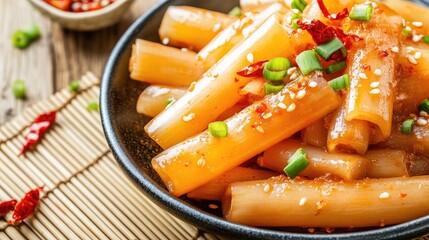 Spicy Asian Noodles in a Bowl with Garnish