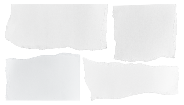 Set of White ripped piece of paper isolated on transparent background PNG file
