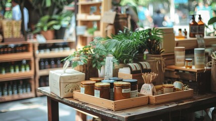 Outdoor Market Stall with Jars and Greenery