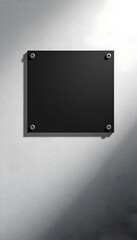 Blank black glass signplate on textured wall mockup isolated with white highlights, png