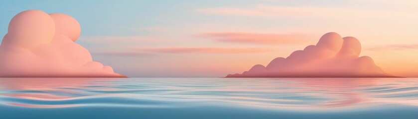 A beautiful ocean scene with pink clouds in the sky