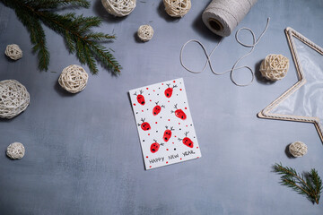 Reindeer fingerprints Gift Christmas idea. Do it yourself instruction postcard eco-friendly decoration. Making handmade presents children's diy projects. Holiday family time. Creative activity