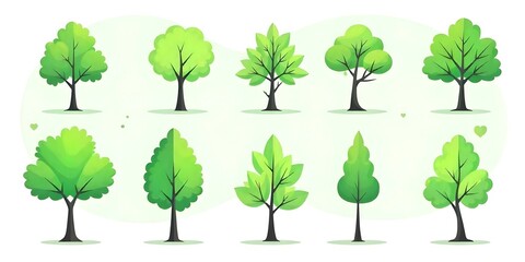 Green trees with various leaf shapes and sizes, depicting a natural, lush environment