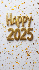 Celebrate the New Year with this shining 'Happy 2025' image. Perfect for invitations, social media posts, and event decorations for New Year's celebrations.