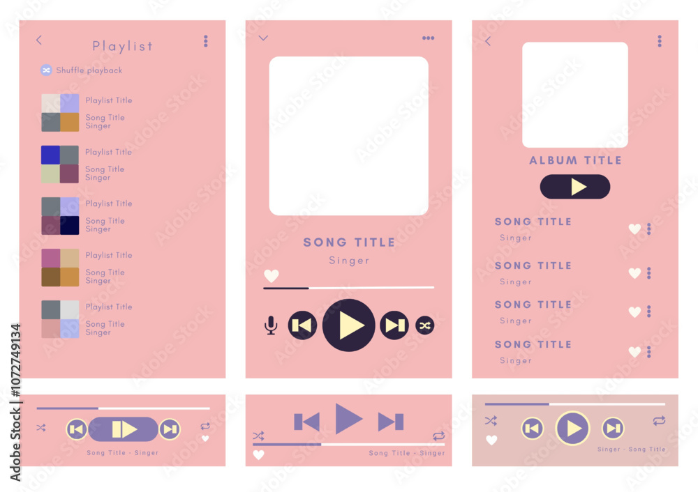 Wall mural mockup template for music player and playlist display for the mobile application. music playlist tem