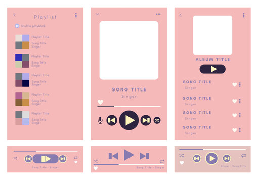 Mockup template for music player and playlist display for the mobile application. Music playlist Template with two color combination and white background.
