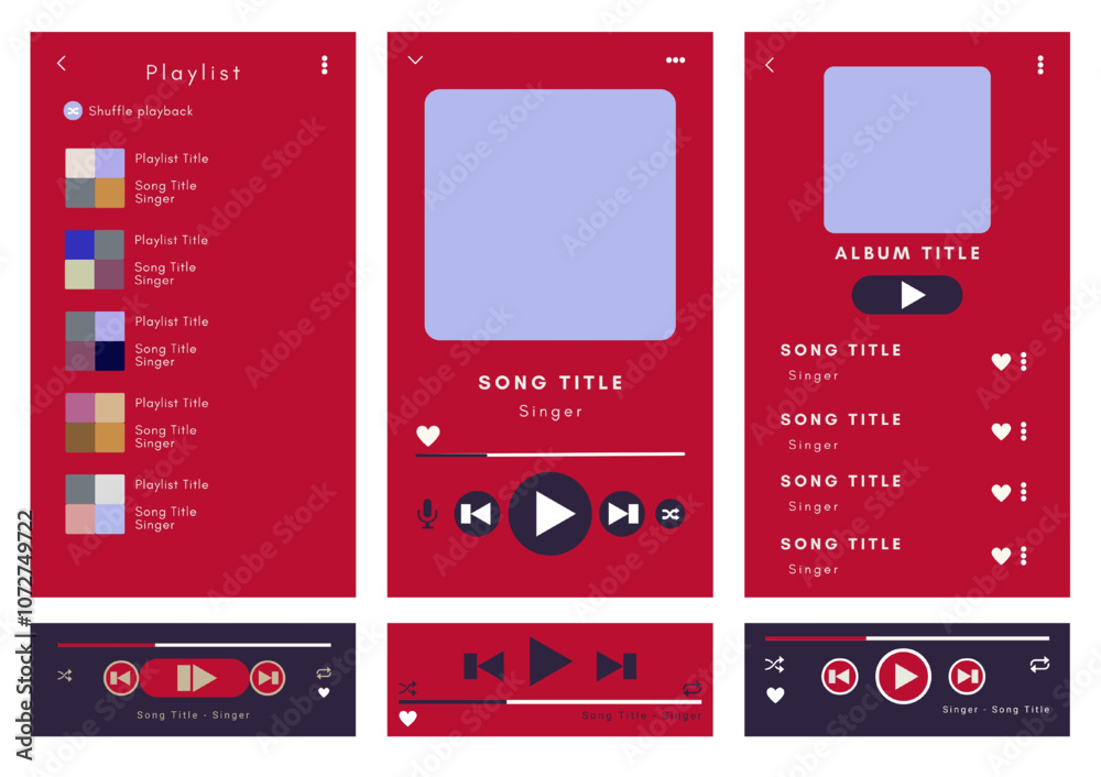 Wall mural mockup template for music player and playlist display for the mobile application. music playlist tem