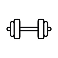 Dumbbell line art fitness icon, Black and white line drawing of a dumbbell, symbolizing fitness, weightlifting, and exercise equipment for strength training.
