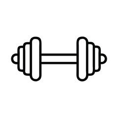 Dumbbell line art fitness icon, Black and white line drawing of a dumbbell, symbolizing fitness, weightlifting, and exercise equipment for strength training.
