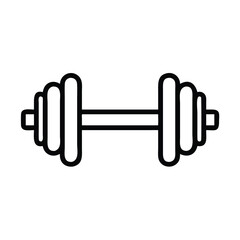 Dumbbell line art fitness icon, Black and white line drawing of a dumbbell, symbolizing fitness, weightlifting, and exercise equipment for strength training.
