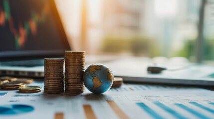 Fototapeta premium Financial charts show a significant increase in profits in the stock market. This is driven by higher interest rates and continued growth. In the innovation world of financial investment, finance
