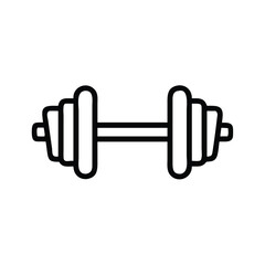 Dumbbell line art fitness icon, Black and white line drawing of a dumbbell, symbolizing fitness, weightlifting, and exercise equipment for strength training.
