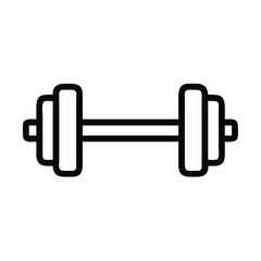 Dumbbell line art fitness icon, Black and white line drawing of a dumbbell, symbolizing fitness, weightlifting, and exercise equipment for strength training.
