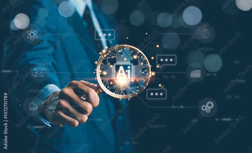 Poster ai technology, artificial intelligence. man using technology smart robot ai, artificial intelligence