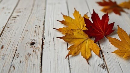 Obraz premium autumn leaves on wooden background