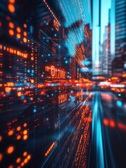 Fototapeta premium Stock market data. Table of digital data displayed on large screen with lights and blurred background