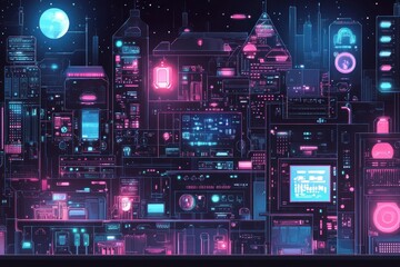 Cyberpunk Motherboard Design with Neon Accents